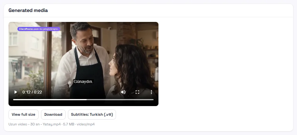 The delivered video screen