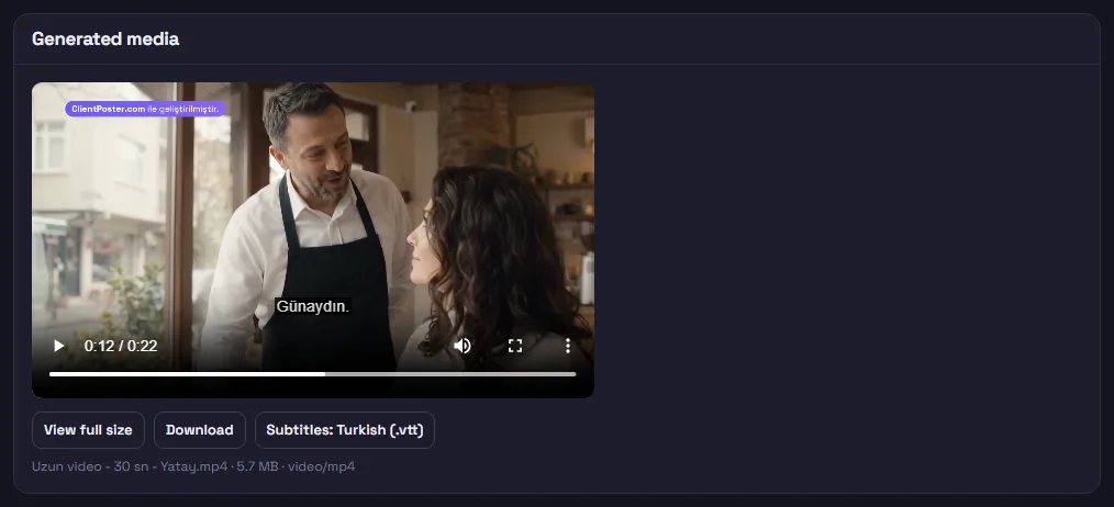 The delivered video screen